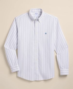 Stretch Non-Iron Cotton-Oxford Polo Button-Down, Stripe Sport Shirt