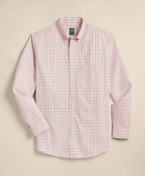 Big & Tall Stretch Supima ® Cotton Non-Iron Twill Polo Button Down, Tattersall Sport Shirt