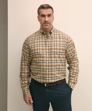 Big & Tall Stretch Supima ® Cotton Non-Iron Twill Polo Button-Down Collar Tartan Shirt