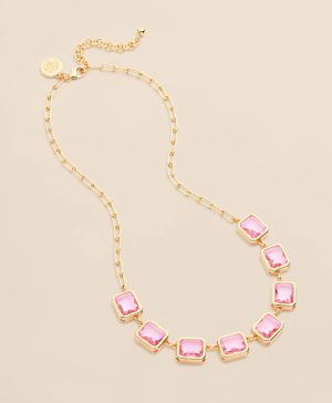 Gold-Tone Pink-Stone Collar Necklace