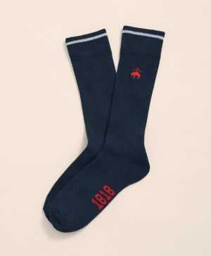 Cotton Blend Contrast Tipped Ribbed Socks with Golden Fleece ® Embroidery