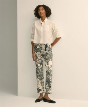 Cotton Floral Cropped Kick Flare Jeans