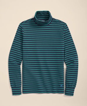 Cotton Blend Striped Turtleneck