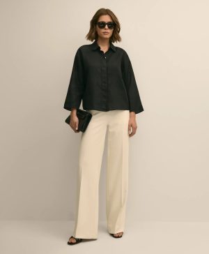 Linen Relaxed Bell-Sleeve Cropped Shirt