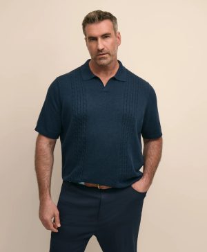 Big & Tall Cotton Cable Johnny Collar Sweater
