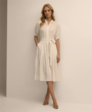 Embroidered Belted Shirt Dress