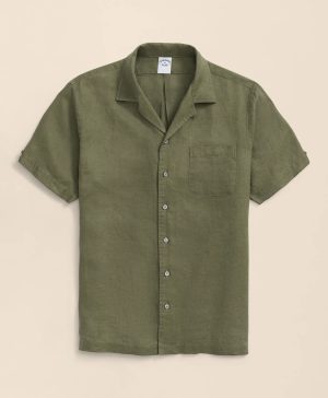 Irish Linen Camp Collar Short-Sleeve Sport Shirt