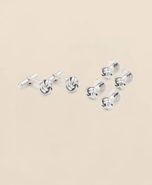 Sterling Silver Rhodium-Plated Knot Stud Sets