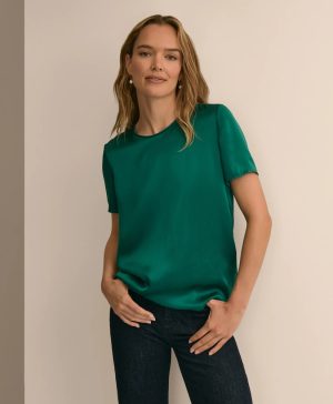 Short-Sleeve Top in Washable Silk Charmeuse