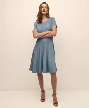 A-Line Pleated Short-Sleeve Sweater Dress