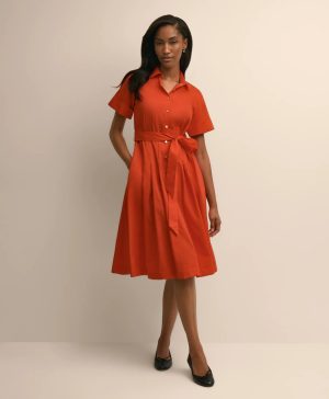 Cotton Sateen Belted Shirtdress