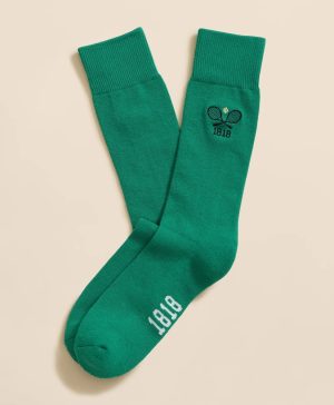 Cotton Blend Ribbed Socks with Embroidered Tennis Racquets