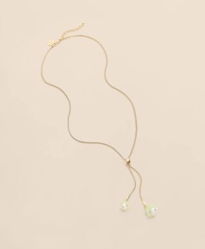 Gold-Tone Faux Pearl Lariat Necklace