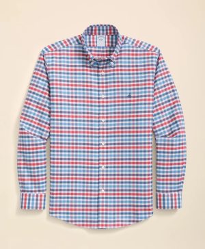 Stretch Cotton Non-Iron Oxford Polo Button Down Collar, Bold Check Shirt