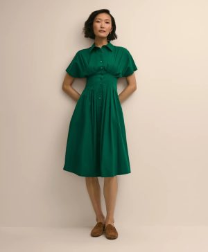 Supima ® Cotton Pleated A-Line Shirtdress