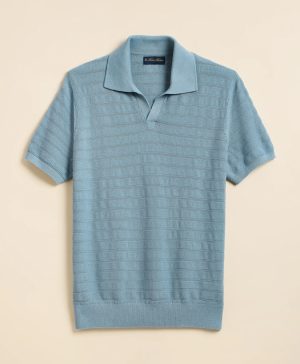 Supima ® Cotton Engineered-Stripe Johnny Collar Sweater