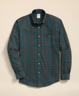 Stretch Supima ® Cotton Non-Iron Twill Polo Button Down, Plaid Sport Shirt
