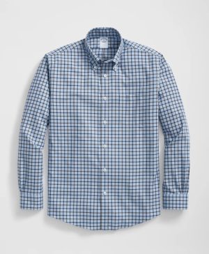 Stretch Supima ® Cotton Non-Iron Twill Polo Button Down Collar Windowpane Shirt