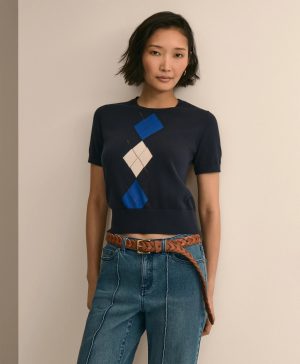 Supima ® Cotton Short-Sleeve Argyle Sweater