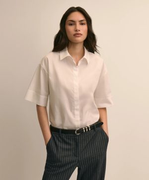 Cotton Short-Sleeve Drop-Shoulder Shirt