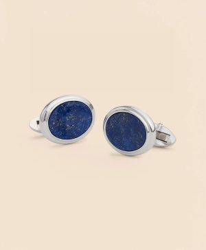 Sterling Silver Oval Rhodium-Plated Cufflinks