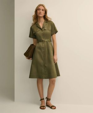 Supima ® Cotton Belted Safari Shirt Dress