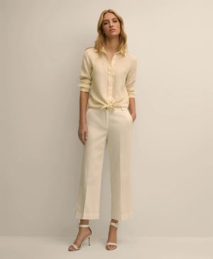 Cotton Dobby Cropped Wide-Leg Pants