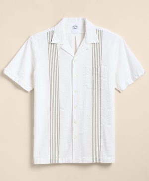 Cotton Blend Seersucker Camp Collar Shirt