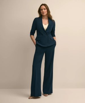Crepe Double-Breasted Collarless Jacket