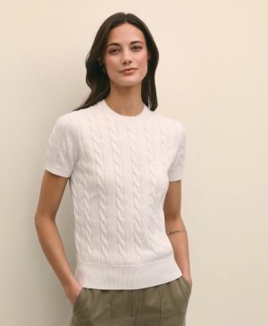 Supima ® Cotton Cable Short-Sleeve Sweater Shell