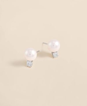 14k White Gold Pearl Stud Earrings