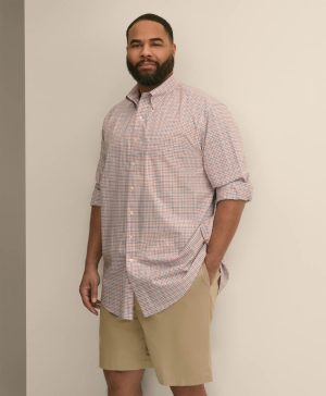 Big & Tall Stretch Cotton Non-Iron Poplin Polo Button Down, Check Sport Shirt