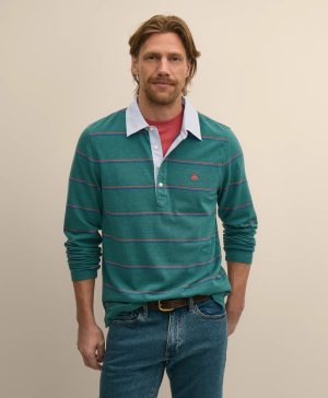 Supima ® Cotton Pique Woven-Collar Striped Vintage Polo Shirt