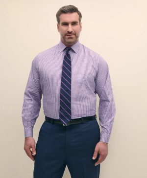 Big & Tall Stretch Supima ® Cotton Non-Iron Pinpoint Oxford Ainsley Collar, Outline Check Dress Shirt