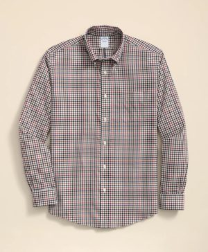 Stretch Supima ® Cotton Non-Iron Twill Polo Button Down, Check Sport Shirt