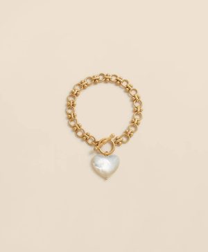 Gold-Toned Mother-of-Pearl Heart Bracelet