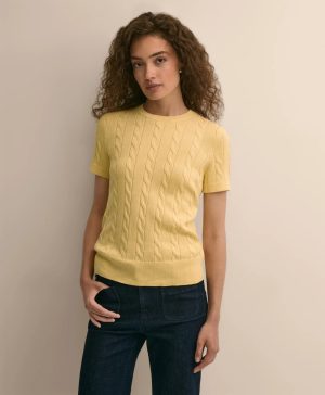 Supima ® Cotton Cable Short-Sleeve Sweater