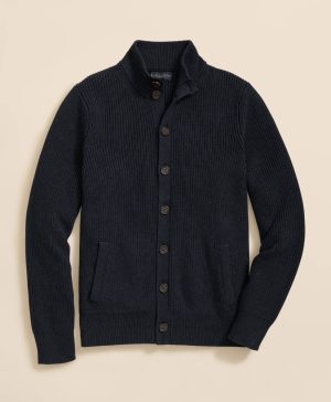 Supima ® Cotton Ribbed Mock Neck Cardigan