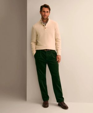 Cotton Wide-Wale Pleated Corduroy Pants