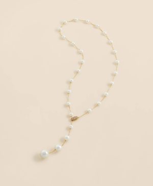 Faux Pearl & Gold-Toned Y-Neck Necklace