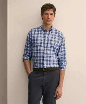 Stretch Supima ® Cotton Non-Iron Twill Polo Button Down Collar, Tartan Sport Shirt