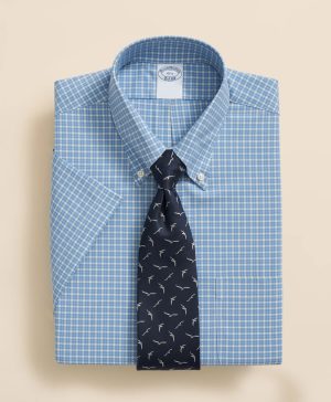 Stretch Supima ® Cotton Non-Iron Broadcloth Polo Button-Down Collar, Checked Short-Sleeve Dress Shirt