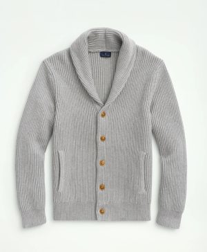 Ribbed Cotton Shawl Collar Cardigan