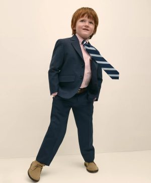 Boys Junior Plain-Front Wool Suit Pants