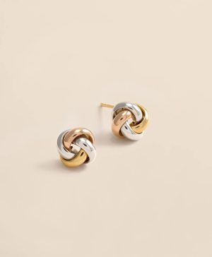 14k Yellow-White-Rose Gold Knot Stud Earrings