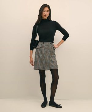 Wool Multi-Check Wrap Mini Skirt