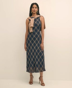 Crinkle Chiffon Plaid Maxi Dress