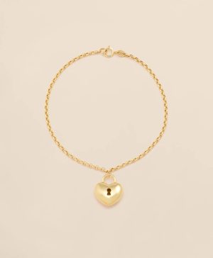 14k Gold Heart Pendant Bracelet