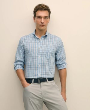 Performance Series Stretch Polo Button-Down Collar, Checked Sport Shirt