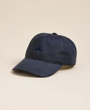 Linen Blend Herringbone Embroidered Baseball Hat